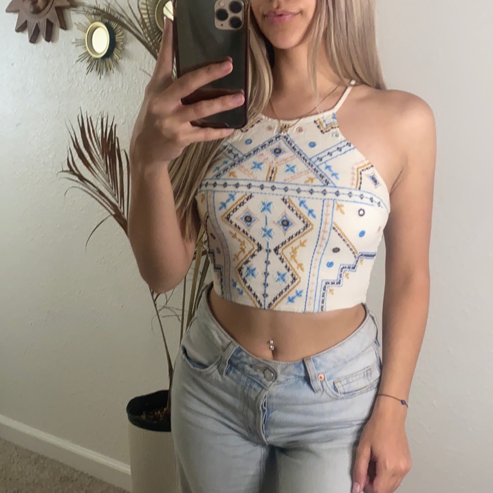 Fun Pattern Crop Top Beige Nude